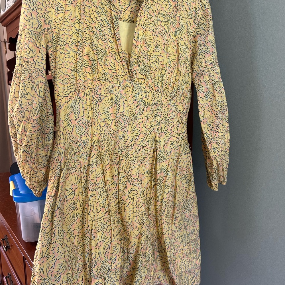 Derek Lam Pleated Yellow and Green Mini Dress